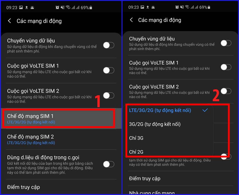 ưu tiên chọn LTE/3G/2G (tự động kết nối)