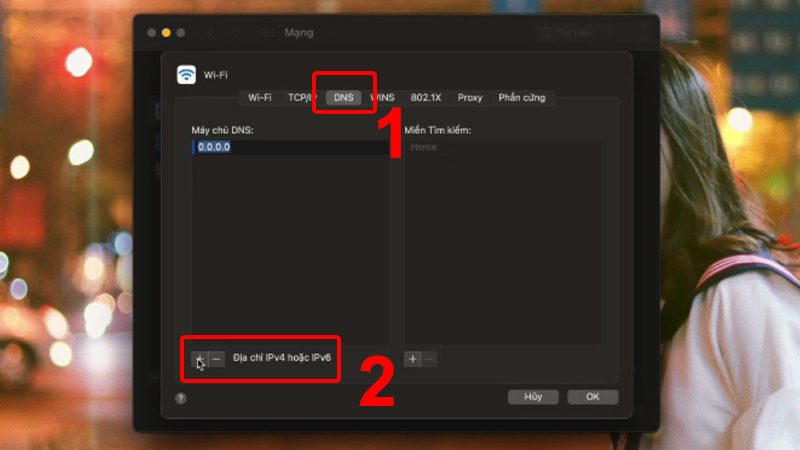 Chuyển sang tab DNS và chọn thêm địa chỉ IPv4 hoặc IPv6