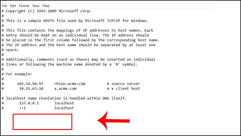  Copy File Host dưới đây rồi dán vào chỗ ô màu đỏ > Nhấn Ctrl + S để lưu lại
