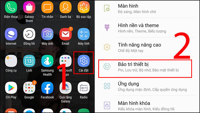 Chọn Cài đặt > Nhấp vào Bảo trì thiết bị