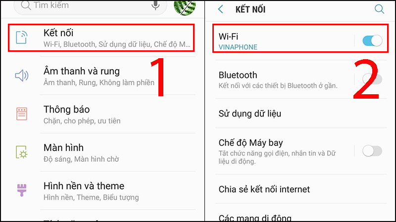 Vào Cài đặt > Nhấp vào Kết nối > Chọn Wi-Fi
