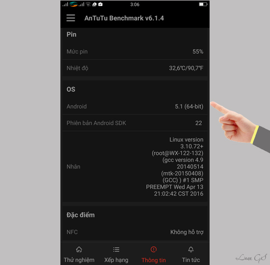 Tiếp theo là Pin, Hệ điều hành, NFC