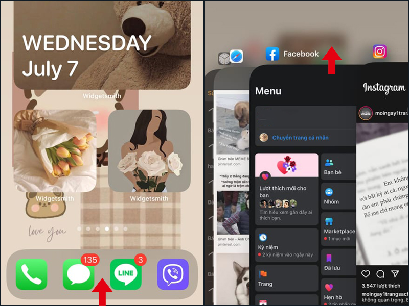 Bật cửa sổ đa nhiệm bằng cách bấm 2 lần nút Home hoặc vuốt từ dưới màn hình lên tùy vào dòng iPhone mà bạn sử dụng