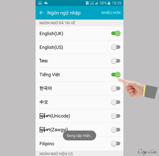 bật tiếng Việt