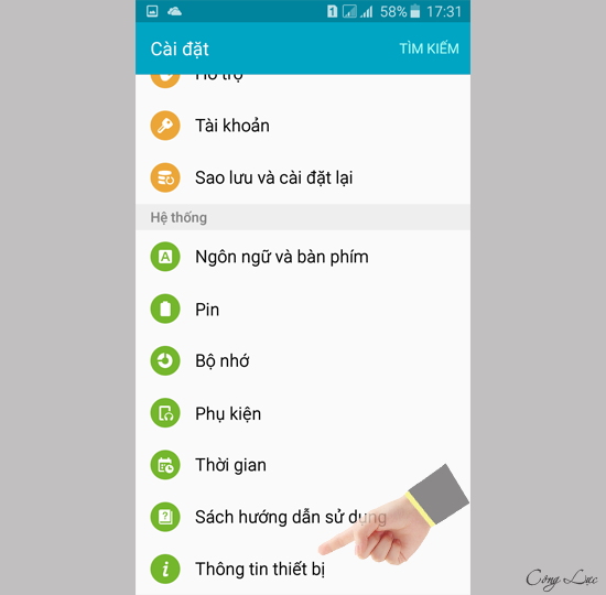 vào thông tin thiết bị