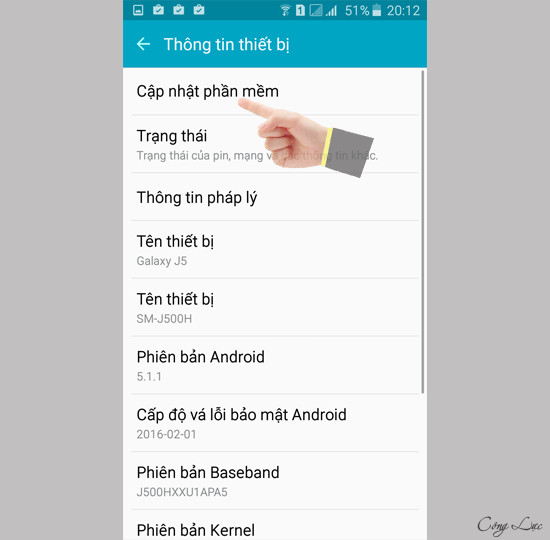 vào cập nhật phần mềm