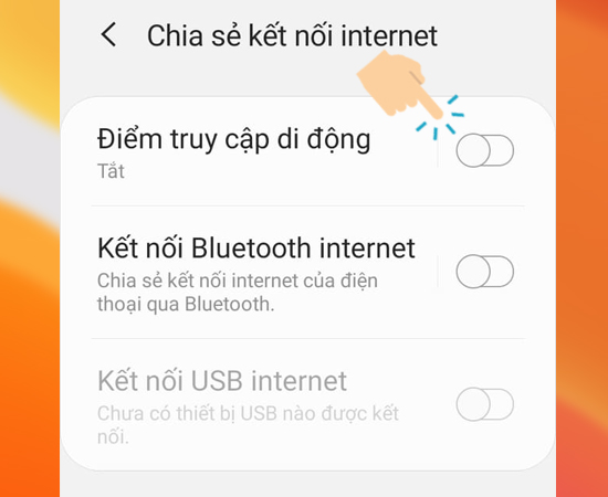 Bước 4: Kế tiếp bạn hãy bật Điểm truy cập di động.
