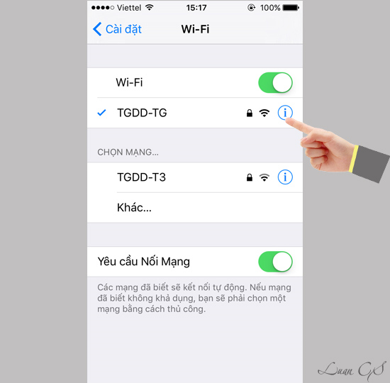 Sau đ&oacute; bấm v&agrave;o biểu tượng chữ &ldquo;i&rdquo; nằm ở g&oacute;c phải.