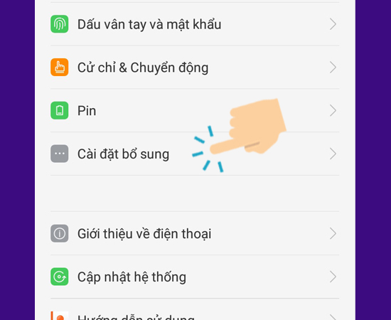 Vào Cài đặt bổ sung