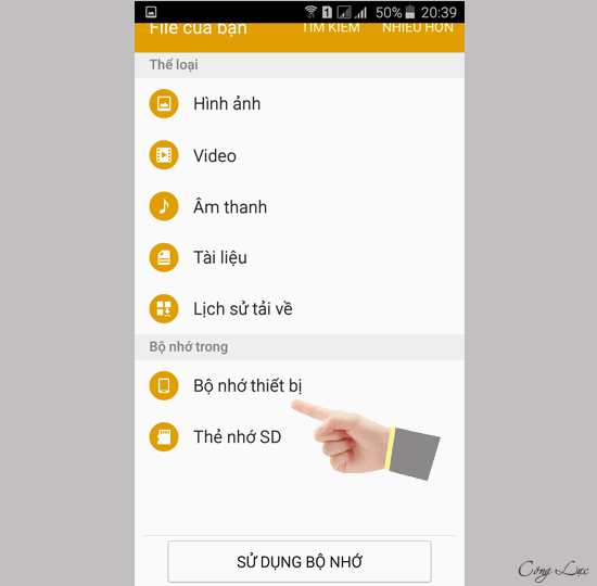 chọn bộ nhớ thiết bị