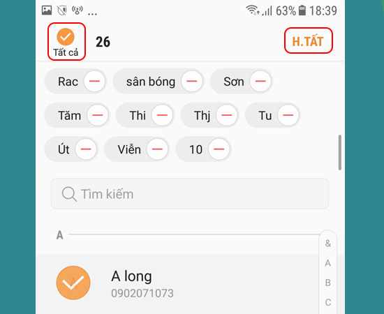 Bước 6: Tiếp theo bạn chọn những liên lạc muốn nhập > Hoàn Tất.