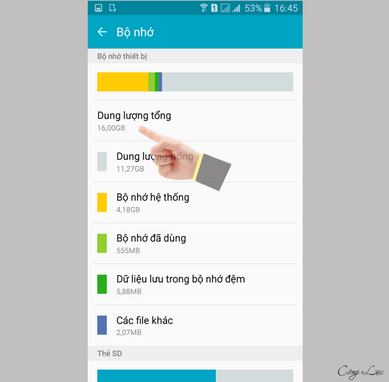 kiểm tra tổng dung lượng