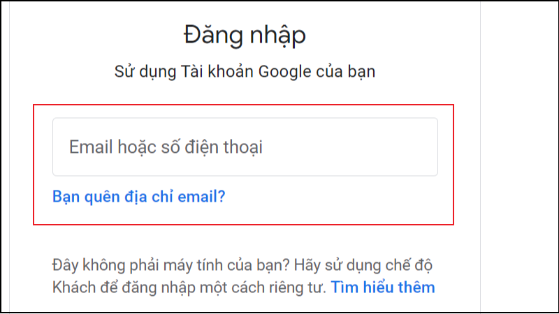 Đăng nhập bằng tài khoản email