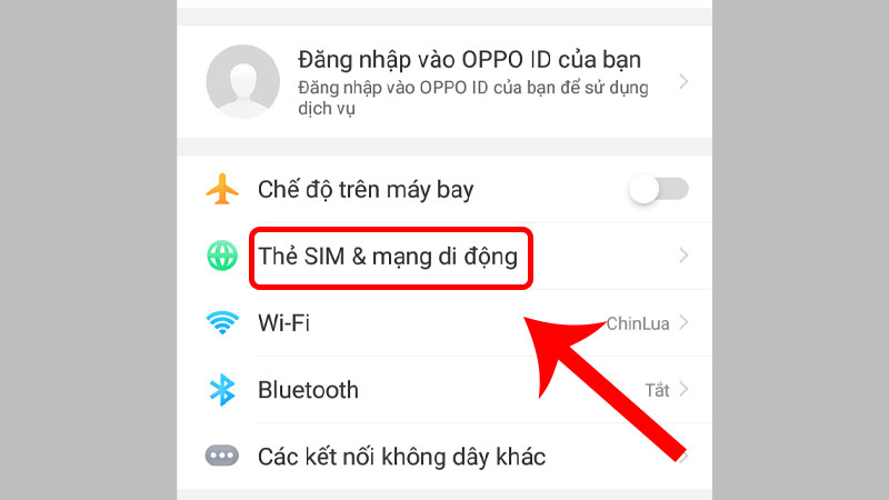 Chọn Thẻ SIM & mạng di động ở mục Cài đặt