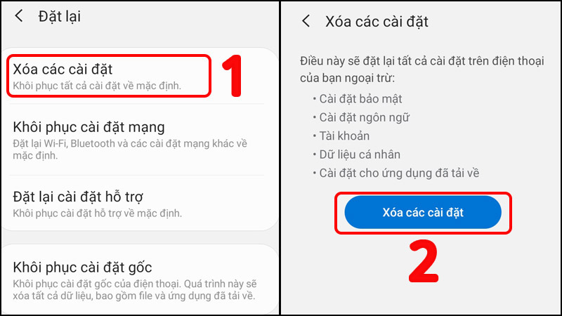 Xóa các cài đặt