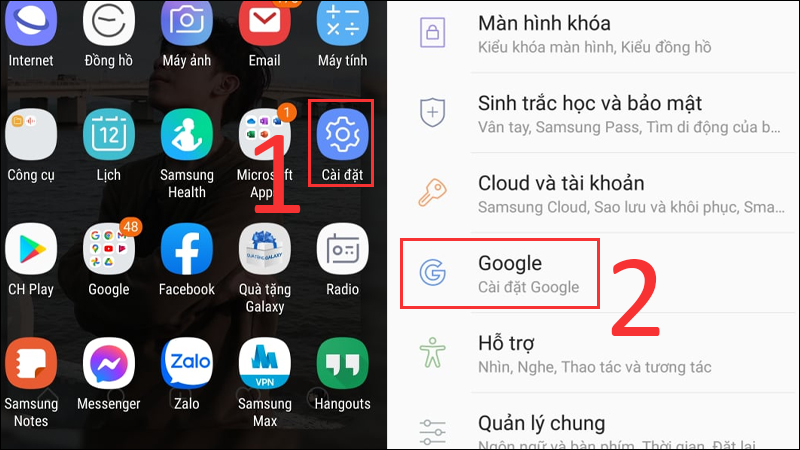  Vào Cài đặt và chọn Google