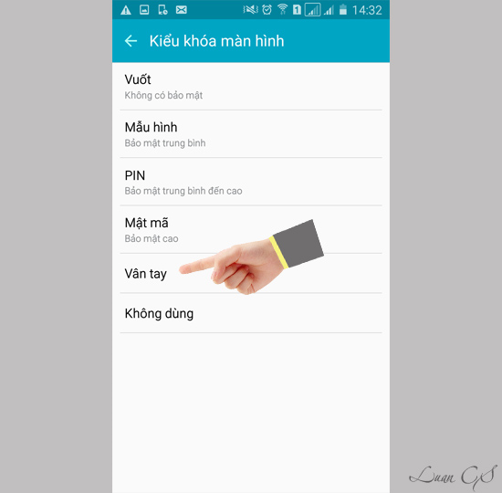 Tại đây bạn có rất nhiều kiểu khóa, bạn chọn vân tay