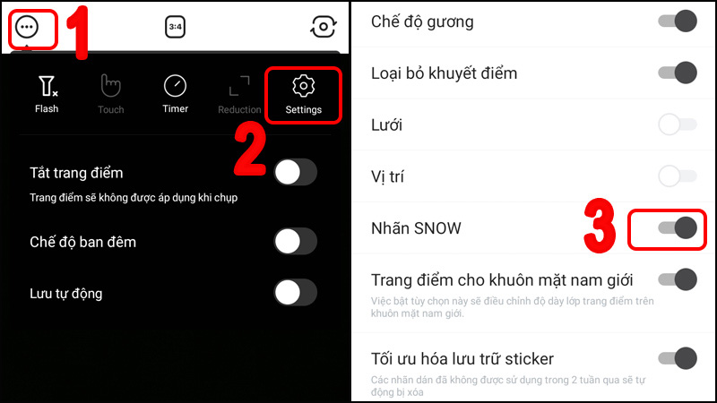 Chọn Tắt mục Nhãn SNOW