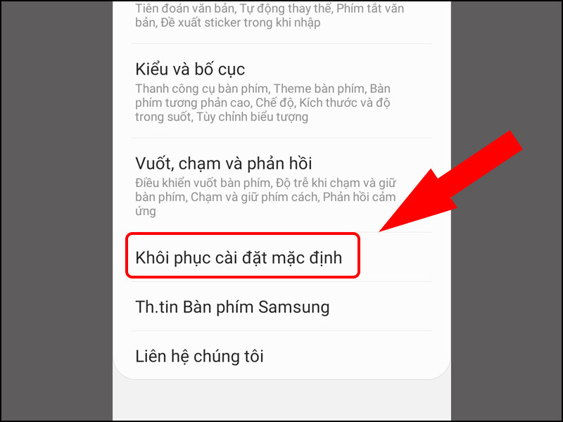 Chọn Khôi phục cài đặt mặc định