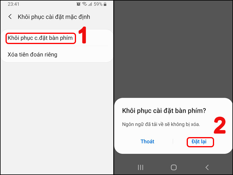 Khôi phục cài đặt bàn phím