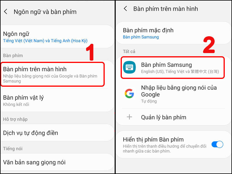 Chọn Bàn phím Samsung