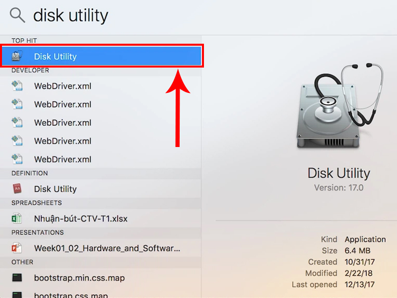 Truy cập vào Disk Utility