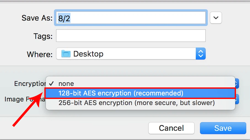 Chọn chuẩn mã hóa 128-bit tại mục Encryption