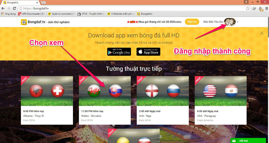 Chọn trận đấu xem