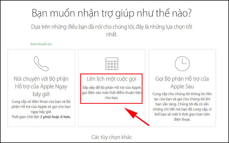 Chọn Lên lịch một cuộc hẹn và ngày, giờ để nhân viên gọi hỗ trợ giải quyết vấn đề