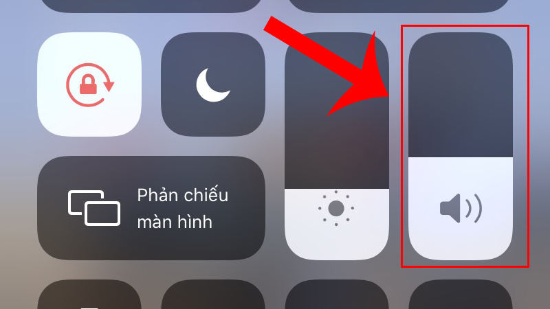 Vuốt màn hình từ góc phải trên của màn hình để mở Control Center. Kéo thanh âm lượng xuống mức 0 để tắt âm.