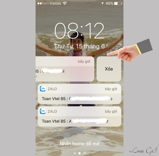 ​Vuốt trái để xóa thông báo