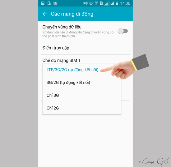 Chọn chế độ mạng tự động