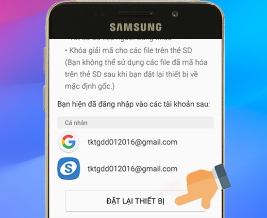 Bước 4: Tại đây bạn chọn Đặt lại thiết bị.