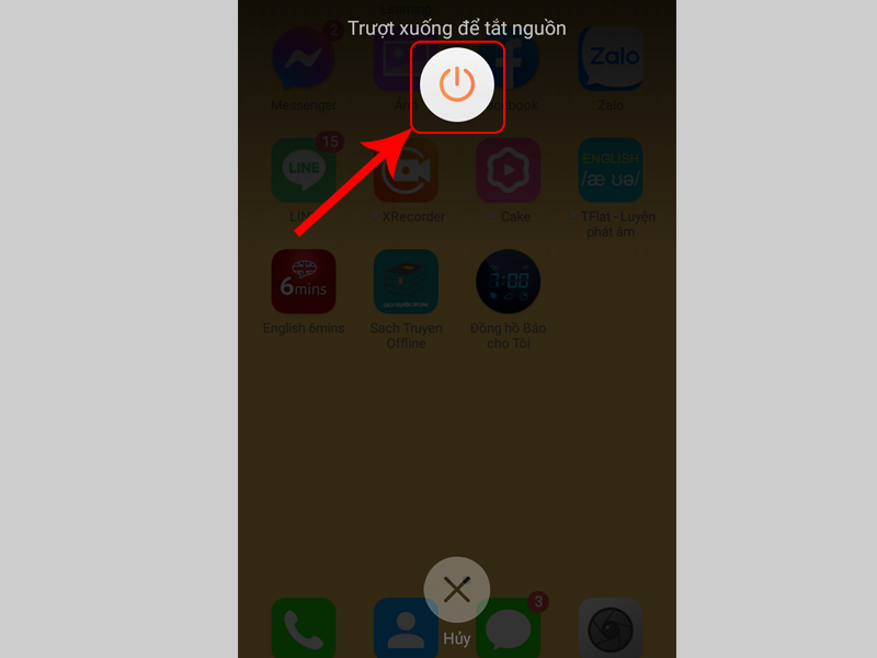Nhấn vào và kéo icon tắt nguồn xuống dưới để tắt nguồn
