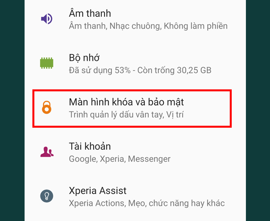 Bước 2: Chọn Màn hình khóa và bảo mật.