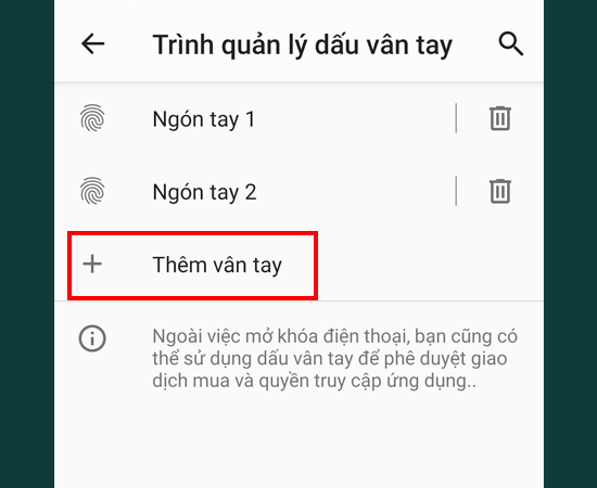Bước 4: Hãy Thêm vân tay của bạn.