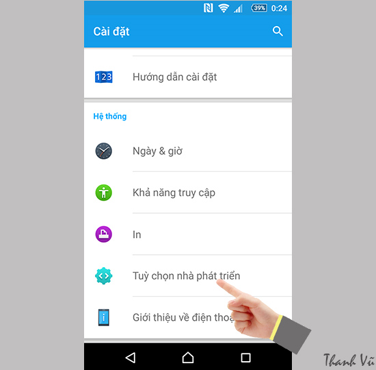 vào Tùy chọn nhà phát triển