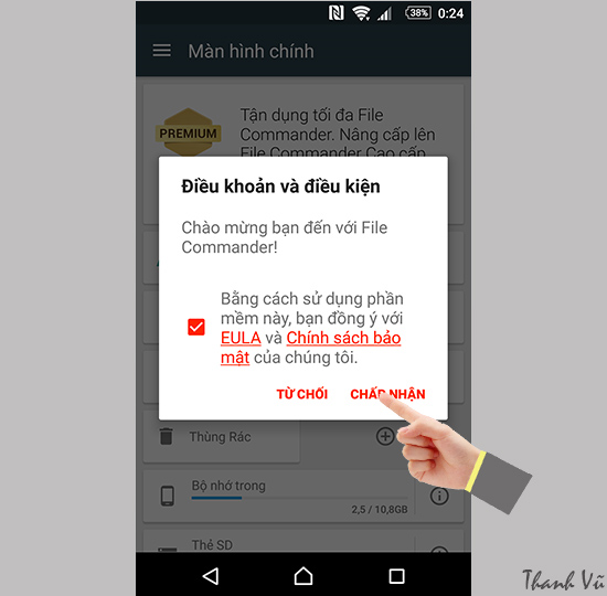 Bấm chấp nhận các điều khoản.