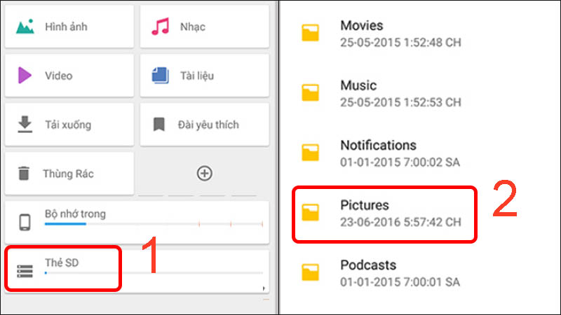 Nhấn vào Bộ nhớ trong rồi vào thư mục Picture