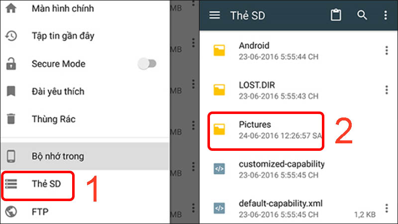  Chọn Thẻ SD rồi chọn thư mục Picture.