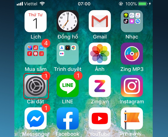 Bước 1: Đầu tiên bạn vào Cài đặt.