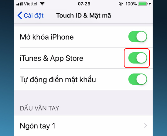 Bước 4: Cuối cùng bạn tắt iTunes & App Store đi.