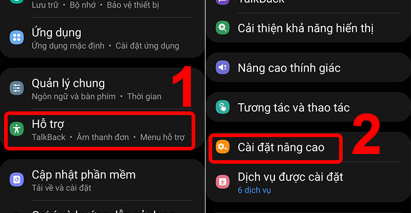 Truy cập Cài đặt nâng cao