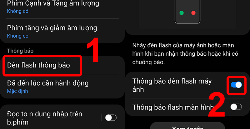 Kích hoạt Thông báo đèn flash máy ảnh