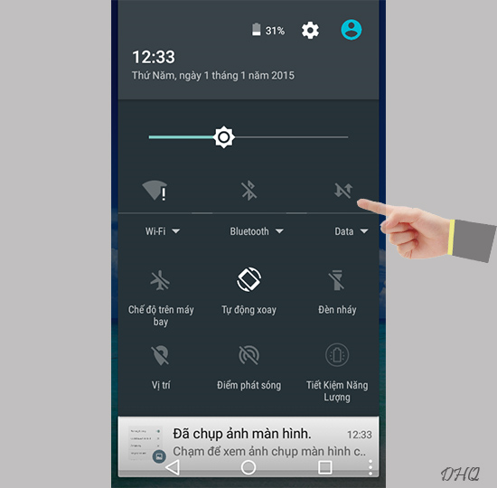 Chạm vào Data để bật lên