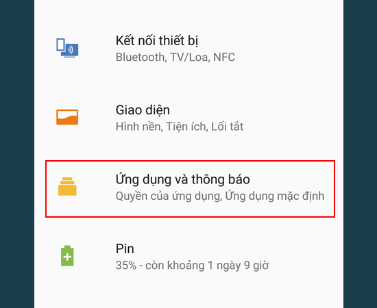 Bước 1: Vào Cài đặt > Chọn Ứng dụng và thông báo.