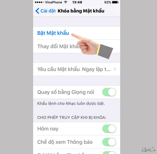 Chọn bật mật khẩu