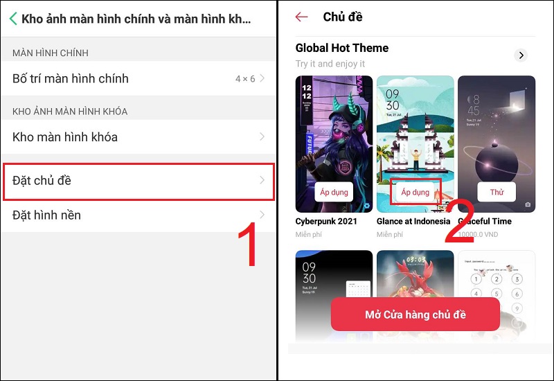 Chọn chủ đề để áp dụng cho màn hình điện thoại
