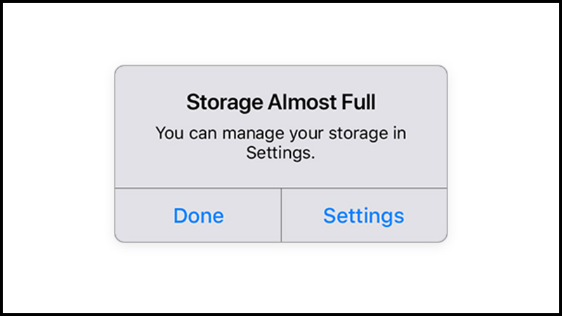 Thông báo của iPhone khi bộ nhớ đầy