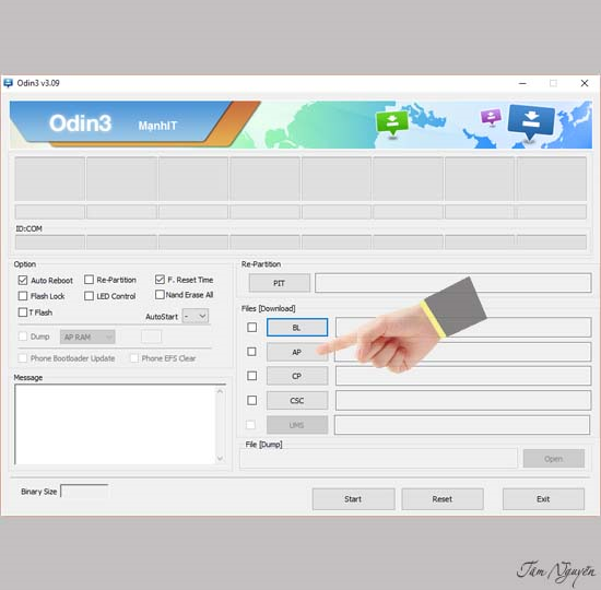 chọn vào mục AP để mở bản rom đã giải nén ở trên.